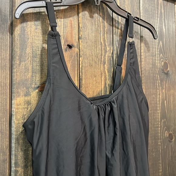 NWT Yonique Tankini Swim Suit L Black 2 Piece 2pc. Tummy Coverage Full Bottom - Picture 3 of 8